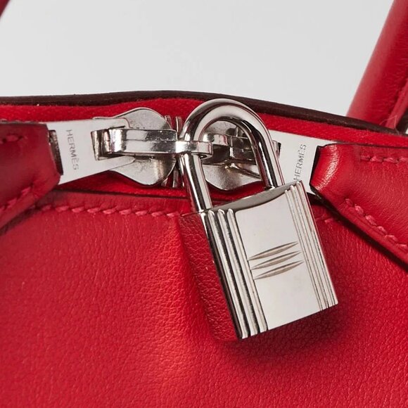 Hermes 30cm Rouge Casaque Swift Leather Palladium Plated Bolide 1923 Bag - Picture 2 of 12